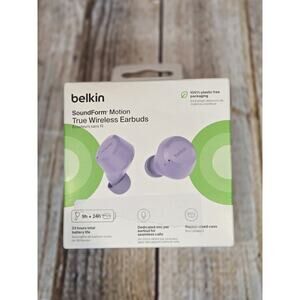 Belkin Soundform Purple Ear Buds USB-Charging Bluetooth 33 Hour Battery Life